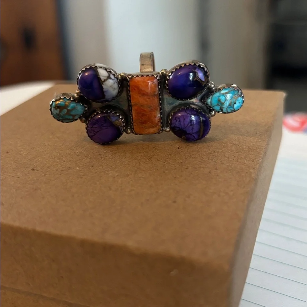 Stirling Silver Spiny Oyster & Turquoise Adjustable Ring